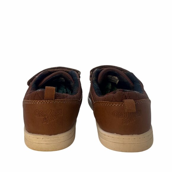 OshKosh BGosh Kids Brown Leather Quilted Sneakers Hook Loops Straps Size1 Plaid - Picture 7 of 10